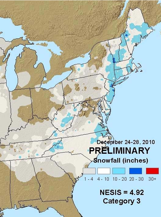 Map of observed snowfall from this storm